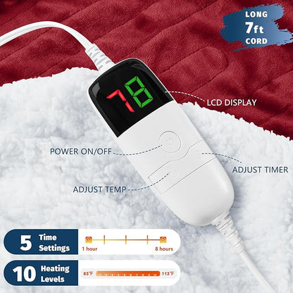 BOMOVA Heated Electric Throw Blanket - 50" x 60" Heating Blanket with 10 Heating Levels & 8 Hours Auto Off, Warm Flannel Blanket, Christmas Birthday Gifts for Women