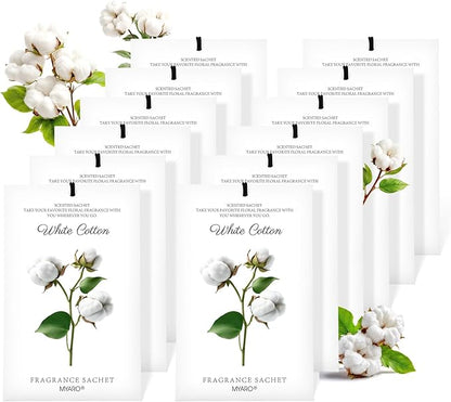 MYARO 12 Packs Scent Sachets for Closet Clothes Storage - White Cotton Fragrance Long Lasting Home Air Freshener Odor Deodorizer