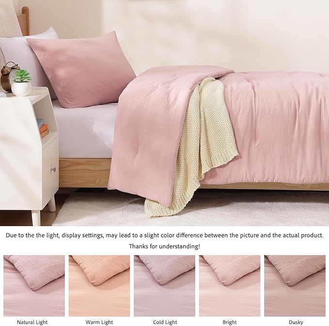 WRENSONGE Twin/Twin XL Comforter Set - 2 Pieces Soft Pink Comforter Prewashed Soft Lightweight for All Seasons,Fluffy Down Alternative Twin XL Comforter with 1 Pillow Sham