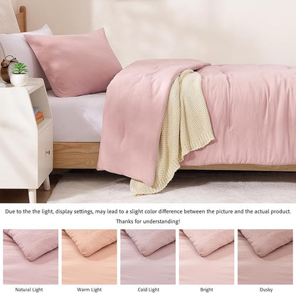 WRENSONGE Twin/Twin XL Comforter Set - 2 Pieces Soft Pink Comforter Prewashed Soft Lightweight for All Seasons,Fluffy Down Alternative Twin XL Comforter with 1 Pillow Sham