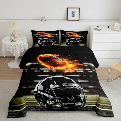 Feelyou Rugby Comforter Set Toddler Size Rugby Sports Comforter Gift for Football Lover Bedding Set Soccer Ball Game Duvet Set Black Yelllow Quilt Set