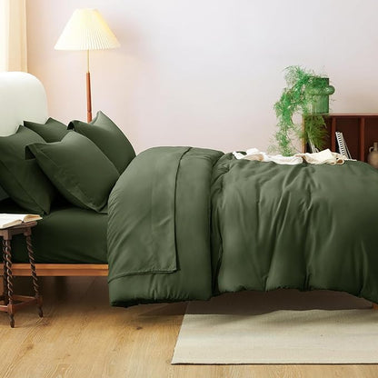 CozyLux King Size Comforter Set Olive Green, 7 Pieces Bed in a Bag King Comforter Set with Sheets, Bedding Set with Down Alternative Comforter, Fitted Sheets, Flat Sheets, Pillow Shams and Pillowcases