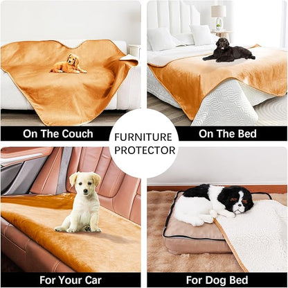Waterproof Blanket for Bed, Leak Proof Dog Blankets for Couch Sofa Protection, Reversible Pet Sherpa Throw Furniture Protector Machine Washable(60"x80",Orange)