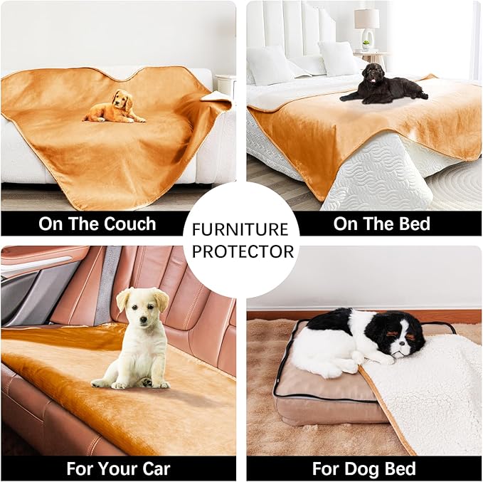 Waterproof Blanket for Bed, Leak Proof Dog Blankets for Couch Sofa Protection, Reversible Pet Sherpa Throw Furniture Protector Machine Washable(86"x90",Orange)