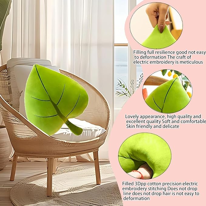 Leaf Pillow,Green Stuffed Plant Plush Leaf Shaped Cushion Pillow Decor,19.7"