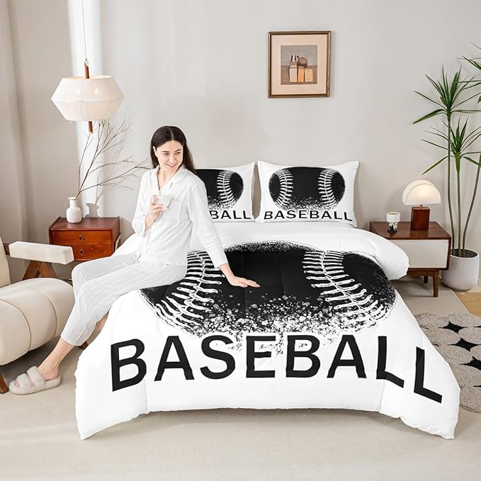 Feelyou Baseball Bedding Set Kids Baseball Sports Comforter Set Ball Games Comforter for Boys Room Decor Comforter Twin Size with 1 Pillow Case Boys