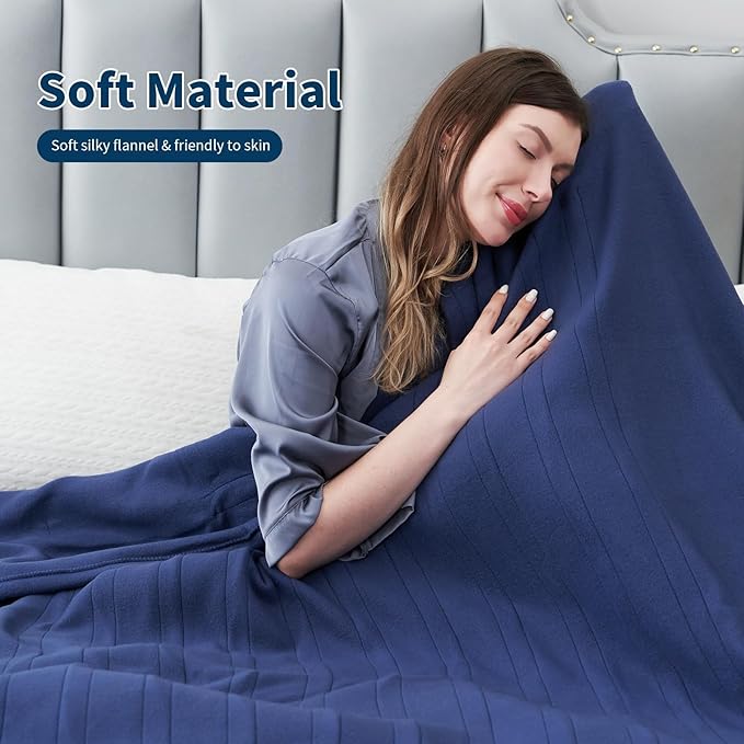 Electric Heated Blanket Full Size 72"x84",Fast Heating Throw, Soft Fleece for Bed & Sofa, 10 Hours Auto Off & 4 Heating Levels, Machine Washable, Gifts for Grandma & Family-Dark Blue