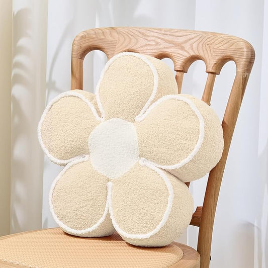 Sioloc Flower Shaped Pillow Daisy Pillows Floor Cushion Pastel Cute Seat Cushions Aesthetic Classroom Dorm Decorative Fun Throw Pillow for Bed,Couch(Beige,15.7")