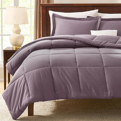 CozyLux Full Size Comforter Sets - Dusty Purple Comforter Full Size, 3 Pieces Box Stitched Bed Set for All Seasons, Soft Lightweight Bedding Sets with 1 Down Alternative Comforter and 2 Pillow Shams
