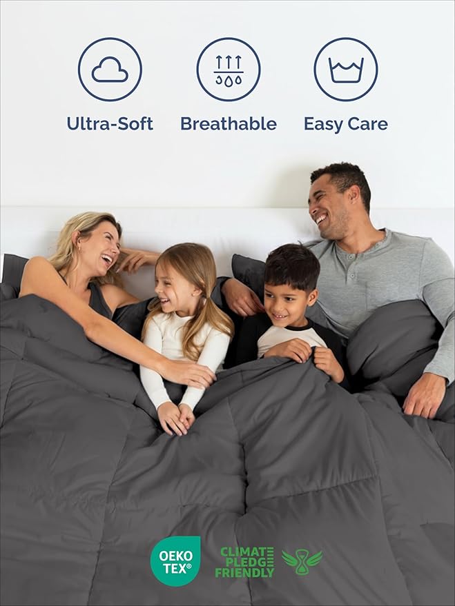 Twin Comforter Set - 2 Piece Bed Set for All Seasons - 1 Soft Quilted Comforter with Corner Tabs & 1 Pillow Sham - Comfy, Cozy & Breathable - Premium Down Duvet Insert, Oeko-TEX - Twin Size, Dark Grey