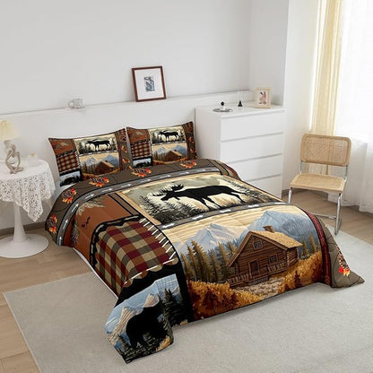 Feelyou Hunting Bear Deer Comforter King Size Wild Animal Comforter Set for Boys Girls Children Rustic Cabin Country Bedding Set Room Decor Bear Western Farmhouse Duvet Set 3Pcs