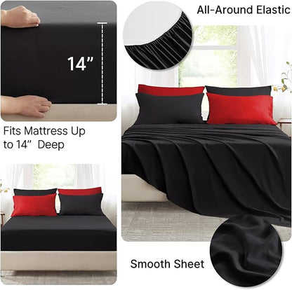 Anluoer King Comforter Set，Red and Black Bed in a Bag 7 Piece，Lightweight Bedding Set with Soft Down Alternative Fill，Bed Set Includes Comforter, Fitted Sheet, Flat Sheet，Pillowcases and Shams