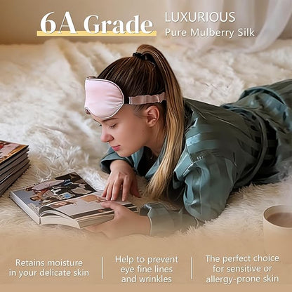 ZIMASILK Adjustable 22 Momme 100% Pure Mulberry Silk Sleep Mask, 3D Contoured Cup Eye Mask for Sleeping, Super Soft Breathable Blindfold, Perfect Blocks Light for Sleeping. (Pink)
