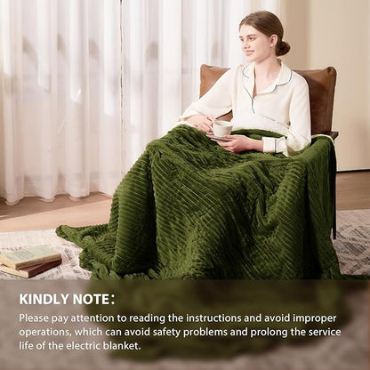 Homemate Electric Heated Blanket Queen Size - 84"x90" Heating Blanket Queen Size Dual Control 1/2/4/6/8 Hours Auto-Off 10 Heat Level Over-Heat Protection Soft Flannel Sherpa ETL Certification