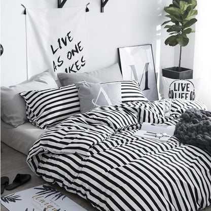 CLOTHKNOW Striped Comforter Sets Full Black White Bedding Comforter Sets Farmhouse Comforter Ticking Boho Comforter with 2 x Pillow Cases