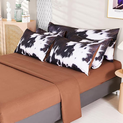 SUCSES 8 Pieces California King Comforter Set with Sheets, Cal King Size Cow Fur Print Bedding Set for Kids Teens Boys Girls, Western Style Highland Cowhide Farmhouse Bed in A Bag
