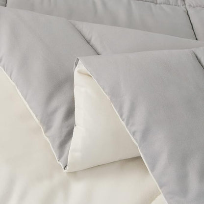 EMME King Comforter Set 7 Pieces Ultra Soft White and Grey Bedding Sets, King Bed in a Bag, All Season Bed Set with 1 Comforter, 1 Flat Sheet, 1 Fitted Sheet, 2 Pillowcases and 2 Pillow Shams