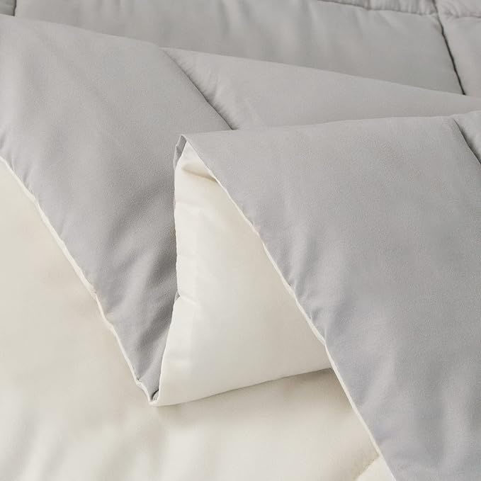 EMME Twin Comforter Set - Ultra Soft 5 Piece White Grey Bedding Sets, Twin Bed in a Bag, All Season Bed Set with 1 Comforter, 1 Flat Sheet, 1 Fitted Sheet, 1 Pillowcase and 1 Pillow Sham