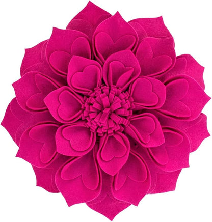 Fennco Styles Handmade 3D Heart-Shaped Petals Flower Decorative Filled Throw Pillow 13" Round - Floral Pillow for Couch, Home Décor and Holiday, Housewarming Gift (Magenta)