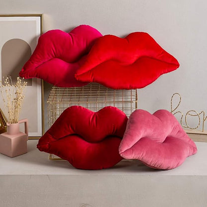 Ashler Lips Throw Pillows Smooth Soft Velvet Insert Included, Lip Shaped Pillow for Bed Living Room, Rose Pink, 24 X 12 inches