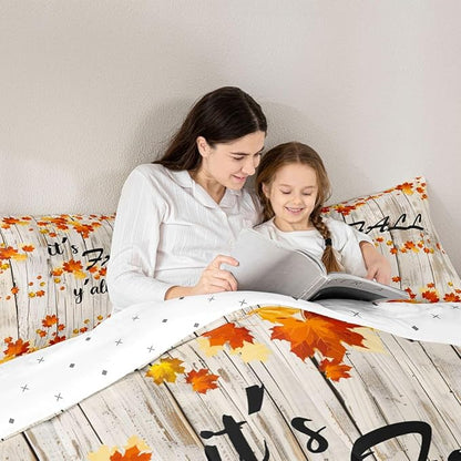 Fall Maple Leaves Bedding Sets King Autumn Nature Botanical Comforter Set Rustic Farmhouse Fall Bedding Comforters For Kids Adults Soft Lightweight Bed Duvet Set Orange Gold Beige 2 Pillow Cases