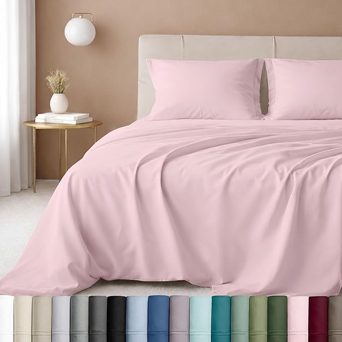 California Design Den California King Sheet Set - 100% Cotton, 600 Thread Count Deep Pocket Cal King Sheet Set, Luxury Soft Hotel-Quality Sheets with Sateen Weave - Blush Pink