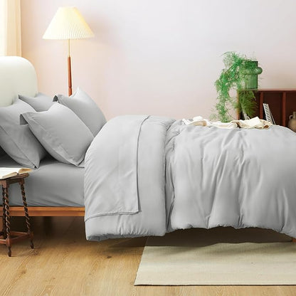 CozyLux Queen Comforter Set Light Grey, 7 Pieces Bed in a Bag Queen Comforter Set with Sheets, Soft Bedding Sets with Down Alternative Comforter, Fitted Sheet, Flat Sheet, Pillow Shams and Pillowcases