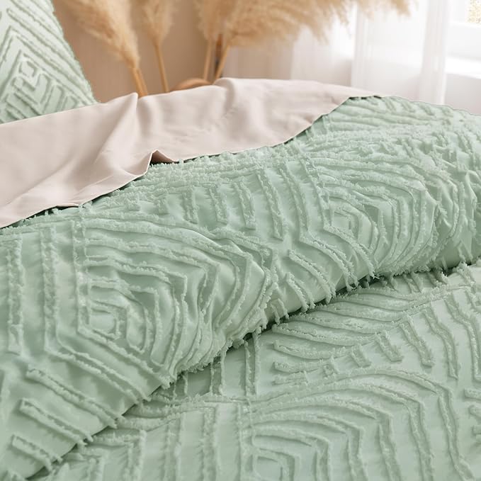 Andency Oversized King Comforter Set 120''x120'', 3 Pieces Sage Green Super King Boho Bedding Set & Collections, All Season Soft Farmhouse Tufted Fluffy Bed Set (1 Comforter, 2 Pillowcases)