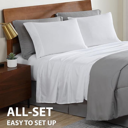 Cathay Home Basic Bedding Home Essential Ultra Soft Light Weight 8PC Wrinkle Resistant Microfiber Bed in Bag Set (Includes Complete Sheet Set,Comforter Set & Bedskirt) - Queen,Light Gray