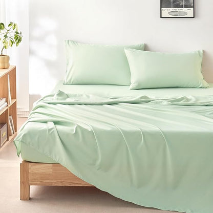 Wake In Cloud - Striped Comforter Set with Sheets, Ticking Stripe Vertical Pinstripe Neutral Farmhouse Pattern Printed, 5 Pieces Bed in a Bag, Sage Green White, Twin Size