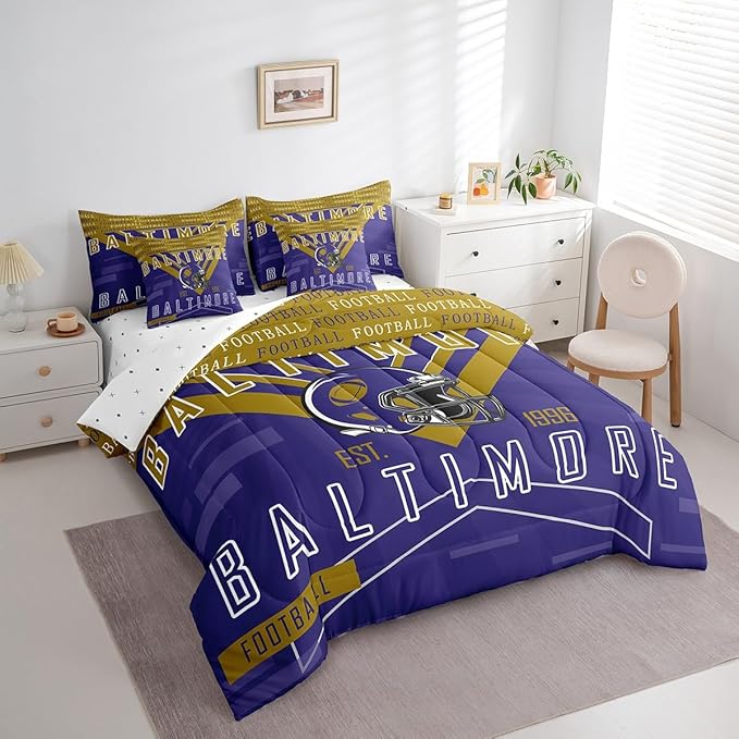 Feelyou Football 7 Pieces Comforter Sets King Size Bedding Set for Boys Kids Teen Sports Theme Football City Bed in a Bag with Comforter, Sheets, Pillowcases & Cushion Cover
