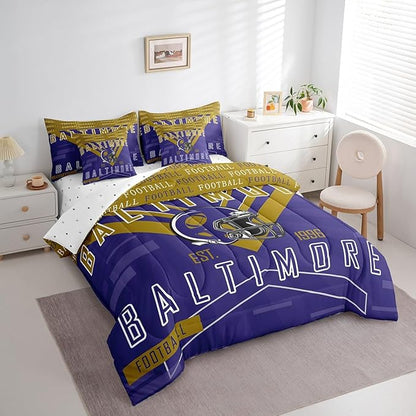 Feelyou Football 7 Pieces Comforter Sets Full Size Bedding Set for Boys Kids Teen Sports Theme Football City Bed in a Bag with Comforter, Sheets, Pillowcases & Cushion Cover