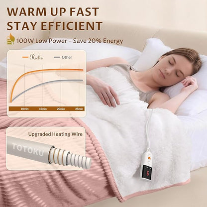 Reaks Electric Heated Blanket Full Size, Silky Soft Flannel & Sherpa Heating Blanket with 9 Heat Levels & 2-10 Hours Auto Off, Warm Gifts for Women Mom Grandma, ETL Certified (72x84 inches, Pink)