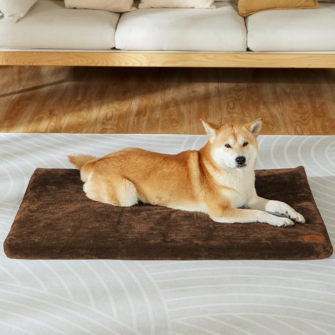 Dog Crate Pad - Dog Bed Large Sized Dogs with Removable Washable Cover and Waterproof Lining - Memory Foam Pet Bed for Crate - Reversible Kennel Mat (Cool & Warm), 36-inch, Brown