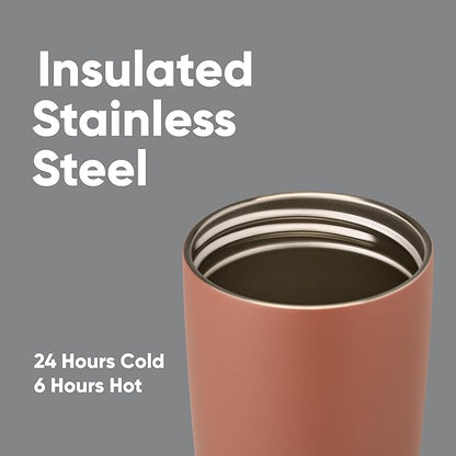 Owala SmoothSip Slider Insulated Stainless Steel Coffee Tumbler, Reusable Iced Coffee Cup, Hot Coffee Travel Mug, BPA Free 20 oz, Cozy Cocoa