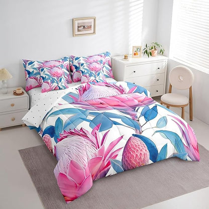 Feelyou Flower Comforter Set Twin Size 7 Pieces Florals Bedding Set for All Season Blossom Flowers Pattern Nature Theme Bed in a Bag with Comforter, Sheets, Pillowcases & Cushion Cover