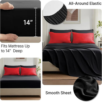 Anluoer Twin Comforter Set 5 Pieces, Black Bed in a Bag Bedding Set with 1 Comforter(68"*88"), 1 Pillow Sham, 1 Pillowcase, 1 Flat Sheet, 1 Fitted Sheet(39"*75")