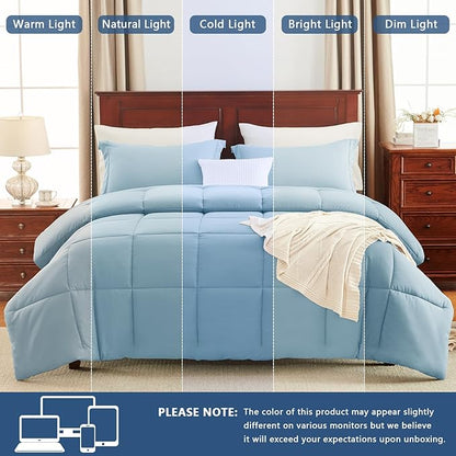 CozyLux Full Size Comforter Sets - Light Blue Comforter Full Size, 3 Pieces Box Stitched Bed Set for All Seasons, Soft Lightweight Bedding Sets with 1 Down Alternative Comforter and 2 Pillow Shams