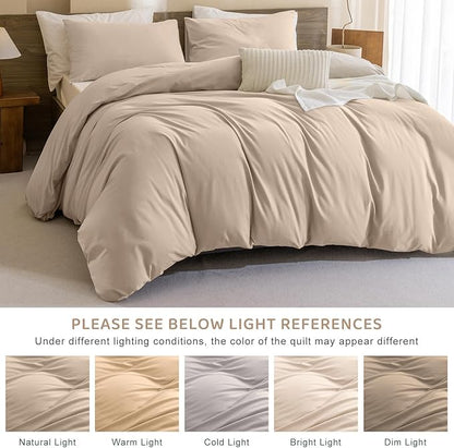 Sanracie Queen Size Comforter Sets, 3Pcs Cotton Warm Taupe Colored Bedding Comforter Sets Extra Soft Breathable Bed Comforter Set for All Season