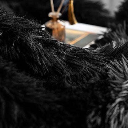 JONIYEAR Oversized Decorative Fluffy Faux Fur Throw Blanket Twin Size 60" x 71",Soft Large Luxury Lightweight Furry Blanket,Accent Cozy Shaggy Plush Thick Warm Fuzzy Blankets for Winter Bed Sofa,Black