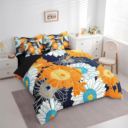 Feelyou Flower Comforter Set King Size 7 Pieces Daisy Bedding Set for All Season Botanical Floral Print Rustic Farmhouse Country Bed in a Bag with Comforter, Sheets, Pillowcases & Cushion Cover