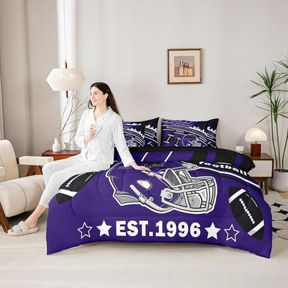Feelyou Football 7 Pieces Comforter Sets King Size Kids Rugby Sports Bedding Set for All Season Football City Bed in a Bag with Comforter, Sheets, Pillowcases & Cushion Cover