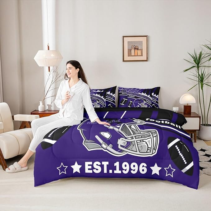 Feelyou Football 7 Pieces Comforter Sets Twin Size Kids Rugby Sports Bedding Set for Boys Kids Teen Sports Theme Football City Bed in a Bag with Comforter, Sheets, Pillowcases & Cushion Cover