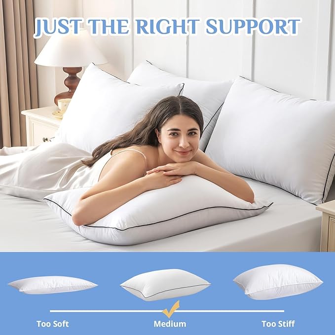 JOLLYVOGUE Queen Size Bed Pillow 1 Pack, Single Pillow for Sleeping, Breathable and Supportive with Down Alternative Fill, Hotel Collection Pillow for Side, Back, and Stomach Sleepers
