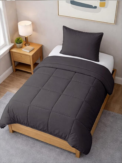 Twin XL Comforter Set - 2 Piece Bed Set for All Seasons - 1 Soft Quilted Comforter w/ Corner Tabs & 1 Pillow Sham - Comfy & Breathable - Premium Down Duvet Insert - Oeko-TEX - Twin XL Size, Dark Grey