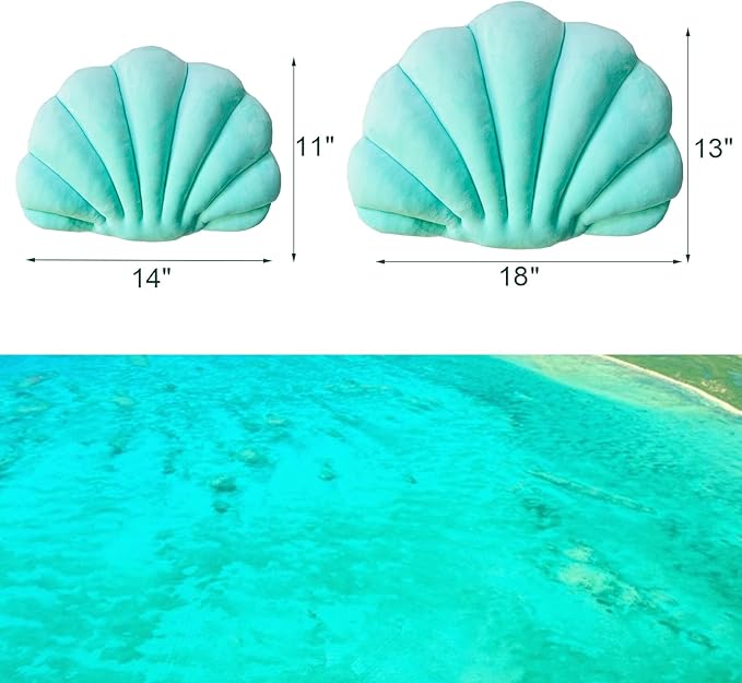 YRXRUS Seashell Pillow, Lake Green Shell Shaped Pillow, Outdoor Indoor Room Decor, Ocean Series Velvet Pillows, Throw Pillows for Patio, Bedroom Living Kids Room 3D Insert Pillow 18x13 Inch