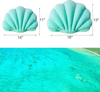 YRXRUS Seashell Pillow, Lake Green Shell Shaped Pillow, Outdoor Indoor Room Decor, Ocean Series Velvet Pillows, Throw Pillows for Patio, Bedroom Living Kids Room 3D Insert Pillow 18x13 Inch