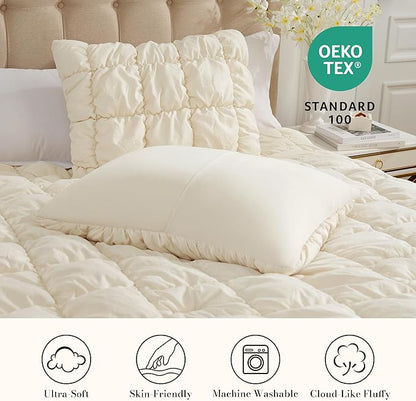 Amélie Home Twin Comforter Set, 2 Pieces Beige Bubble Bedding Set for All Season, Ultra Soft Cozy Comforter, Farmhouse Luxury Gift for Women Home Decor