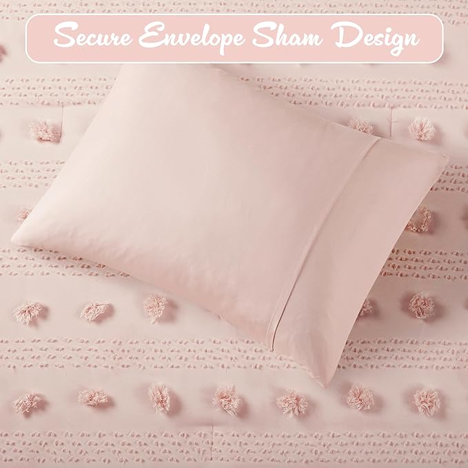 Intelligent Design Twin Duvet Cover Set, Clipped Jacquard Duvet Set Chic Pompoms Accent, All Seasons Lightweight Microfiber Bed Cover for Comforter with 1 Sham, Lucy, Twin/Twin XL Pink 2 Piece