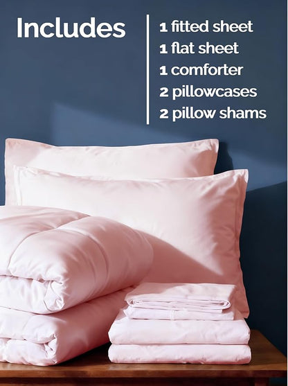 Full Comforter Set - 7 Piece Bed in a Bag Full Size Bed Set - Down Alternative Comforter, Flat Sheet, Fitted Sheet, Pillowcase & Shams for All Seasons - Ultra Soft, Comfy & Breathable - Lavender Pink